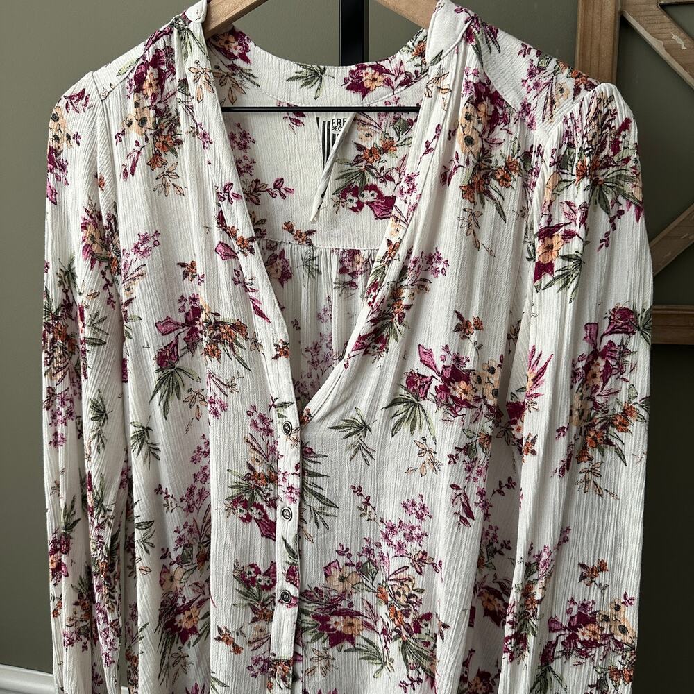 Free People Floral High Low Button Down Blouse Small - Picture 2 of 5